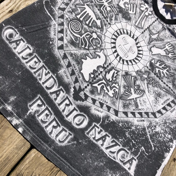 Vintage Nazca Lines Calendario Nazca Peru Allover Print Tee Shirt Size Large - Picture 3 of 7